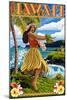 Hawaii Hula Girl on Coast-Lantern Press-Mounted Art Print