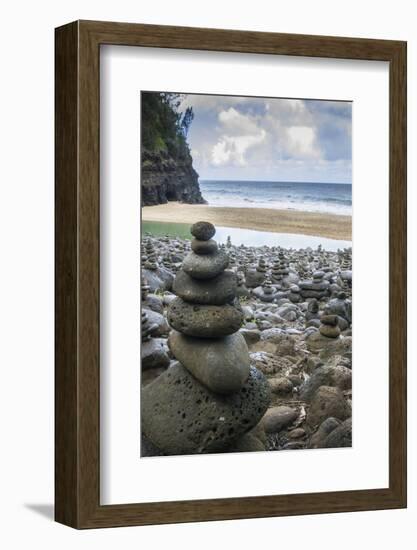 Hawaii, Kalalau Trail, Kauai, Napali, Napali Coast State Park, rock cairns-Lee Klopfer-Framed Photographic Print