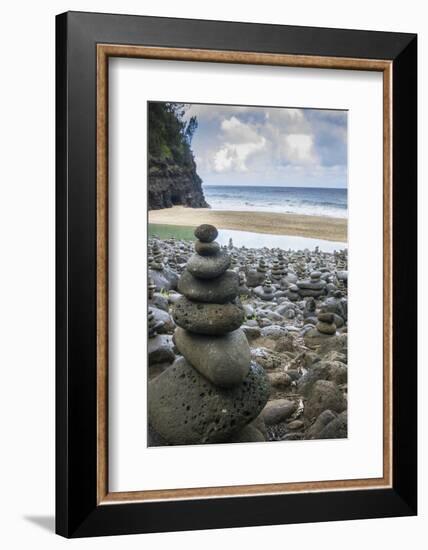 Hawaii, Kalalau Trail, Kauai, Napali, Napali Coast State Park, rock cairns-Lee Klopfer-Framed Photographic Print