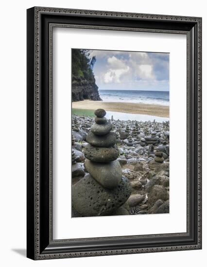 Hawaii, Kalalau Trail, Kauai, Napali, Napali Coast State Park, rock cairns-Lee Klopfer-Framed Photographic Print