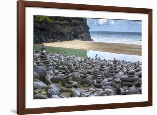 Hawaii, Kalalau Trail, Kauai, Napali, Napali Coast State Park, rock cairns-Lee Klopfer-Framed Premium Photographic Print