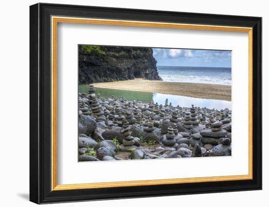 Hawaii, Kalalau Trail, Kauai, Napali, Napali Coast State Park, rock cairns-Lee Klopfer-Framed Photographic Print