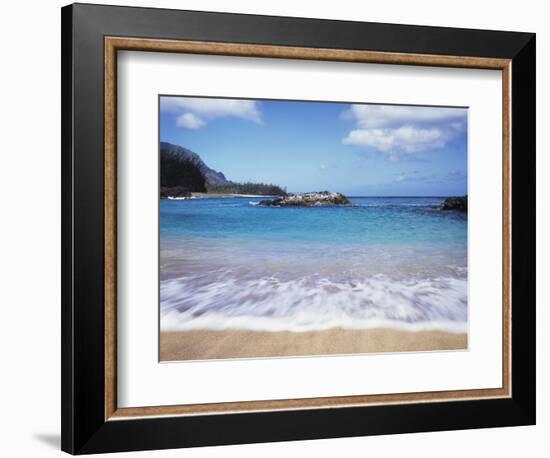 Hawaii, Kauai, a Wave from the Pacific Ocean Splashes Lumahai Beach-Christopher Talbot Frank-Framed Photographic Print