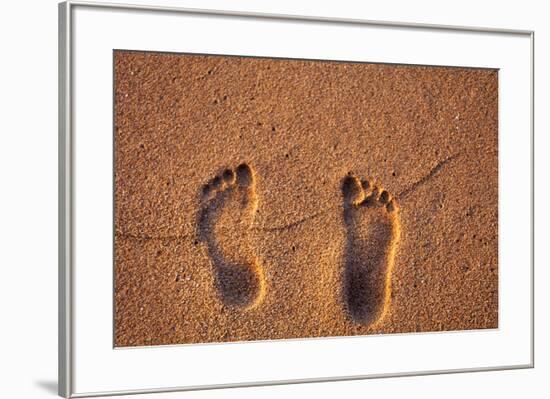 Hawaii, Kauai. Footprints in the sand on a Hawaii beach.-Janis Miglavs-Framed Premium Photographic Print