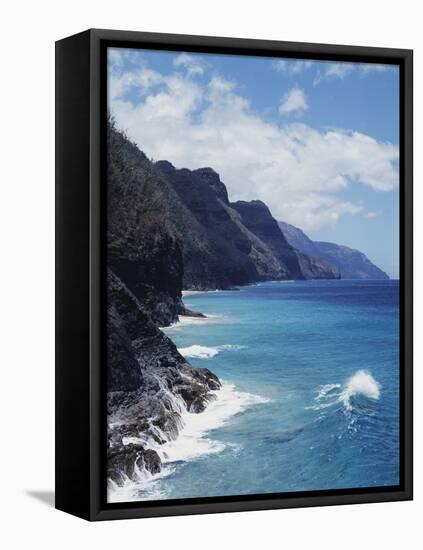 Hawaii, Kauai, Waves from the Pacific Ocean Along the Na Pali Coast-Christopher Talbot Frank-Framed Premier Image Canvas