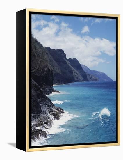 Hawaii, Kauai, Waves from the Pacific Ocean Along the Na Pali Coast-Christopher Talbot Frank-Framed Premier Image Canvas