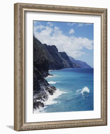 Hawaii, Kauai, Waves from the Pacific Ocean Along the Na Pali Coast-Christopher Talbot Frank-Framed Photographic Print