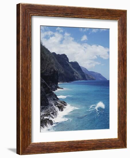Hawaii, Kauai, Waves from the Pacific Ocean Along the Na Pali Coast-Christopher Talbot Frank-Framed Photographic Print