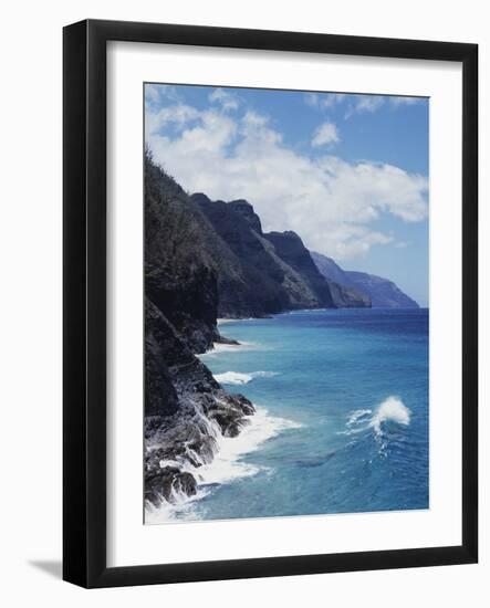 Hawaii, Kauai, Waves from the Pacific Ocean Along the Na Pali Coast-Christopher Talbot Frank-Framed Photographic Print