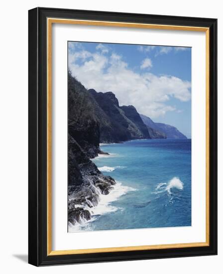 Hawaii, Kauai, Waves from the Pacific Ocean Along the Na Pali Coast-Christopher Talbot Frank-Framed Photographic Print