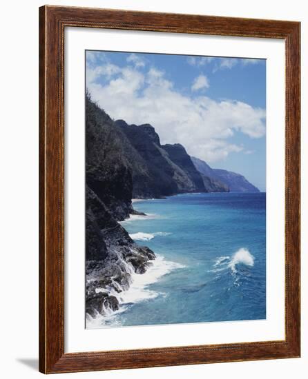 Hawaii, Kauai, Waves from the Pacific Ocean Along the Na Pali Coast-Christopher Talbot Frank-Framed Photographic Print