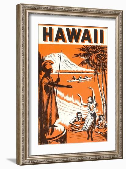 Hawaii, King Kamehameha and Outriggers-null-Framed Art Print