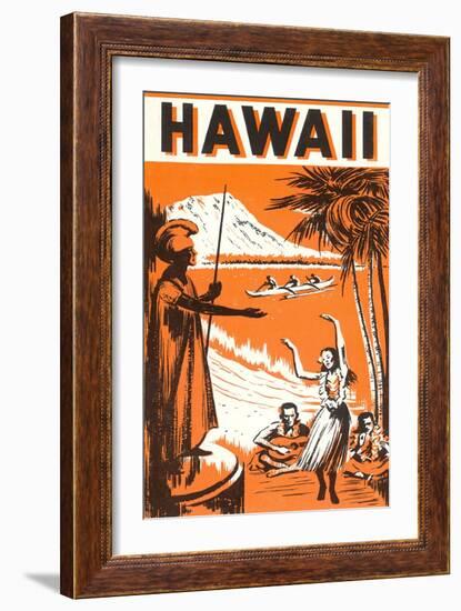 Hawaii, King Kamehameha and Outriggers-null-Framed Art Print