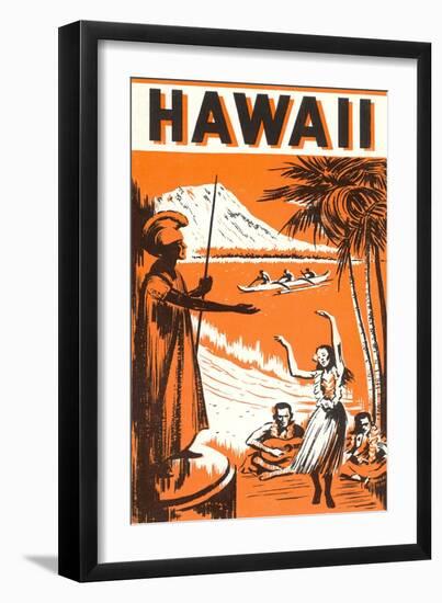 Hawaii, King Kamehameha and Outriggers-null-Framed Art Print