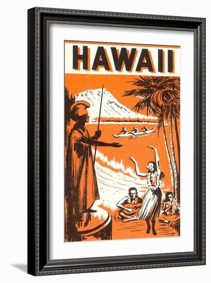 Hawaii, King Kamehameha and Outriggers-null-Framed Art Print