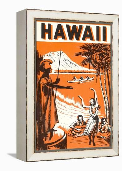 Hawaii, King Kamehameha and Outriggers-null-Framed Stretched Canvas