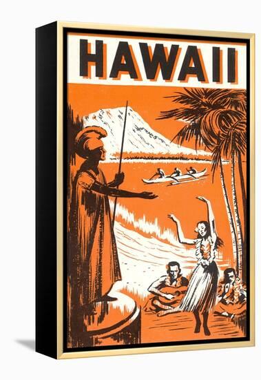 Hawaii, King Kamehameha and Outriggers-null-Framed Stretched Canvas
