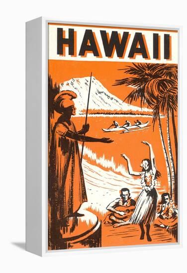 Hawaii, King Kamehameha and Outriggers-null-Framed Stretched Canvas