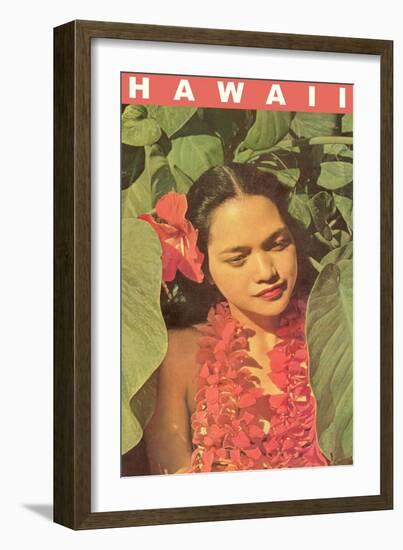 Hawaii, Lady in Taro Leaves with Lei-null-Framed Art Print