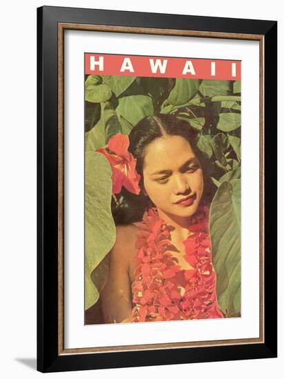 Hawaii, Lady in Taro Leaves with Lei-null-Framed Art Print