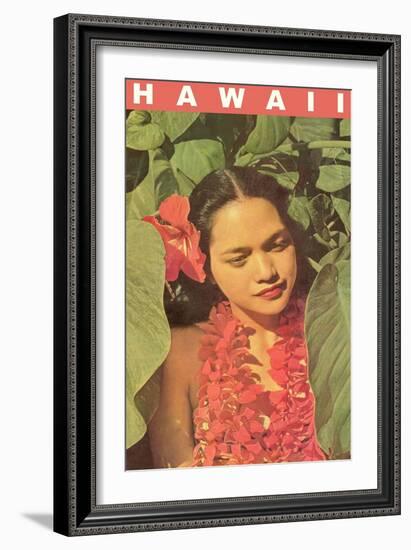 Hawaii, Lady in Taro Leaves with Lei-null-Framed Art Print