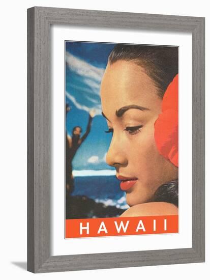 Hawaii, Lady with Hibiscus-null-Framed Art Print