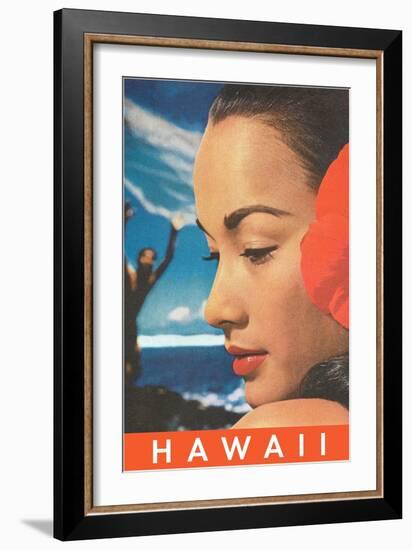 Hawaii, Lady with Hibiscus-null-Framed Art Print