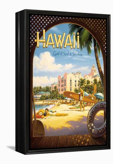 Hawaii, Land of Surf and Sunshine-Kerne Erickson-Framed Stretched Canvas