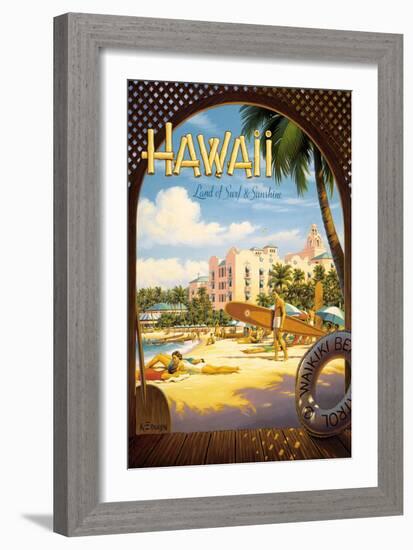 Hawaii, Land of Surf and Sunshine-Kerne Erickson-Framed Art Print