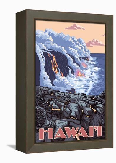 Hawaii - Lava Flow Scene-Lantern Press-Framed Stretched Canvas