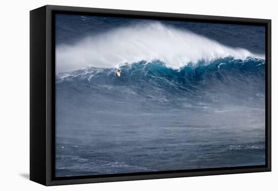 Hawaii, Maui. Kai Lenny Stand Up Paddle Board Surfing Monster Waves at Pe'Ahi Jaws-Janis Miglavs-Framed Premier Image Canvas