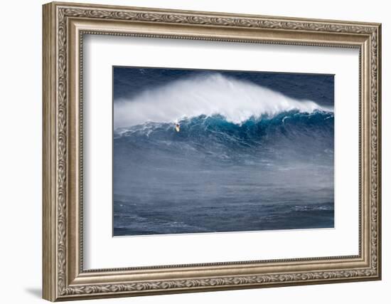 Hawaii, Maui. Kai Lenny Stand Up Paddle Board Surfing Monster Waves at Pe'Ahi Jaws-Janis Miglavs-Framed Photographic Print