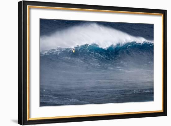 Hawaii, Maui. Kai Lenny Stand Up Paddle Board Surfing Monster Waves at Pe'Ahi Jaws-Janis Miglavs-Framed Photographic Print