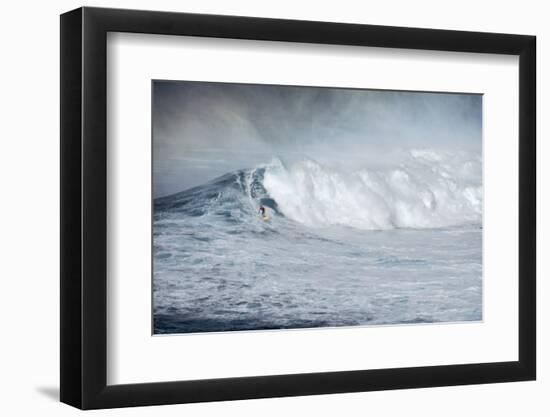 Hawaii, Maui. Kai Lenny Stand Up Paddle Board Surfing Monster Waves at Pe'Ahi Jaws-Janis Miglavs-Framed Photographic Print