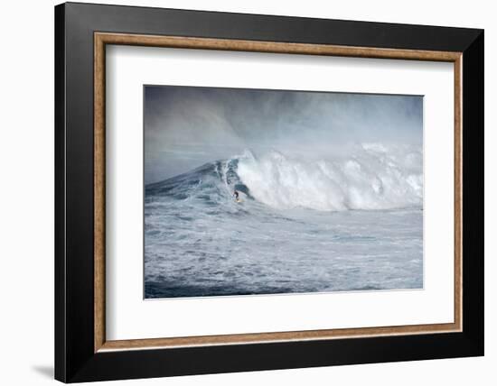 Hawaii, Maui. Kai Lenny Stand Up Paddle Board Surfing Monster Waves at Pe'Ahi Jaws-Janis Miglavs-Framed Photographic Print