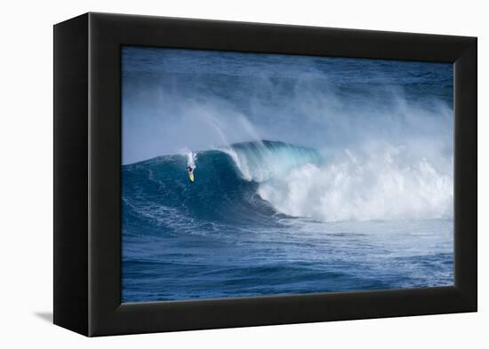 Hawaii, Maui. Kai Lenny Surfing Monster Waves at Pe'Ahi Jaws, North Shore Maui-Janis Miglavs-Framed Premier Image Canvas