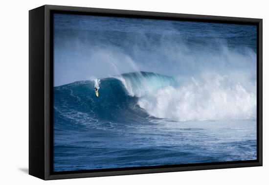 Hawaii, Maui. Kai Lenny Surfing Monster Waves at Pe'Ahi Jaws, North Shore Maui-Janis Miglavs-Framed Premier Image Canvas