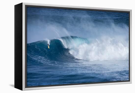 Hawaii, Maui. Kai Lenny Surfing Monster Waves at Pe'Ahi Jaws, North Shore Maui-Janis Miglavs-Framed Premier Image Canvas