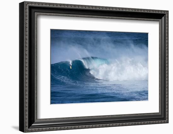 Hawaii, Maui. Kai Lenny Surfing Monster Waves at Pe'Ahi Jaws, North Shore Maui-Janis Miglavs-Framed Photographic Print