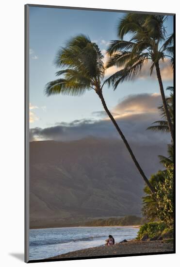 Hawaii, Maui, Kihei. Tourists walking under palm trees on Kalae Pohaku beach.-Janis Miglavs-Mounted Photographic Print