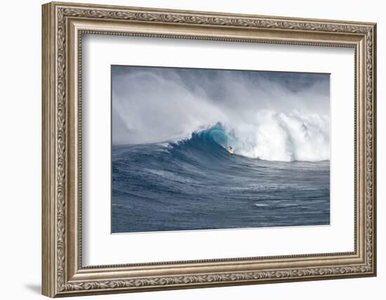 Hawaii Maui. Kyle Lenny Surfing Monster Waves at Pe'Ahi Jaws-Janis Miglavs-Framed Photographic Print