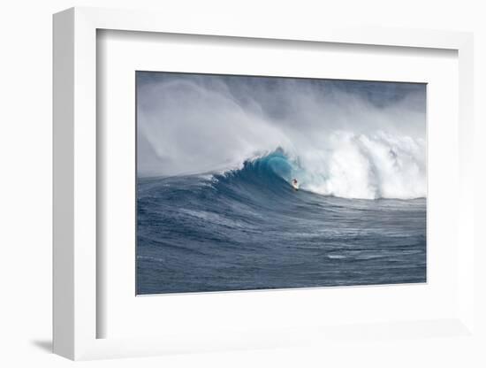 Hawaii Maui. Kyle Lenny Surfing Monster Waves at Pe'Ahi Jaws-Janis Miglavs-Framed Photographic Print