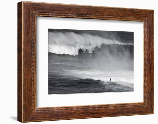 Hawaii, Maui. Lone Figure Surfing Monster Waves at Pe'Ahi Jaws, North Shore Maui-Janis Miglavs-Framed Photographic Print