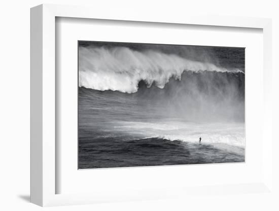 Hawaii, Maui. Lone Figure Surfing Monster Waves at Pe'Ahi Jaws, North Shore Maui-Janis Miglavs-Framed Photographic Print