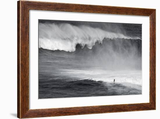 Hawaii, Maui. Lone Figure Surfing Monster Waves at Pe'Ahi Jaws, North Shore Maui-Janis Miglavs-Framed Photographic Print