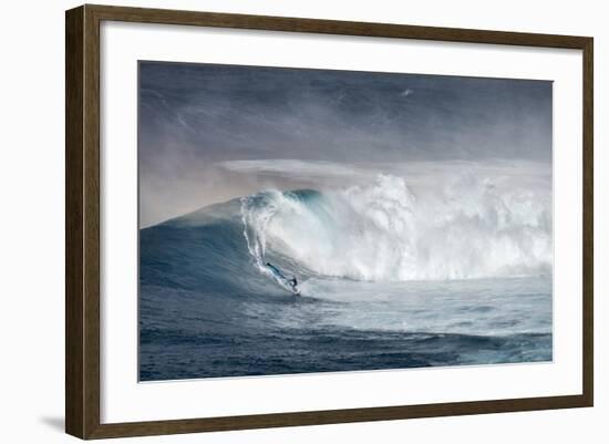 Hawaii. Maui. Lone Windsurfer on Monster Waves at Pe'Ahi Jaws, North Shore Maui-Janis Miglavs-Framed Photographic Print