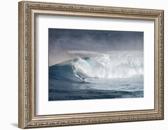 Hawaii. Maui. Lone Windsurfer on Monster Waves at Pe'Ahi Jaws, North Shore Maui-Janis Miglavs-Framed Photographic Print