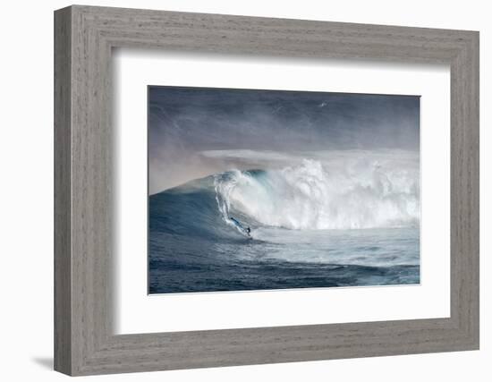 Hawaii. Maui. Lone Windsurfer on Monster Waves at Pe'Ahi Jaws, North Shore Maui-Janis Miglavs-Framed Photographic Print