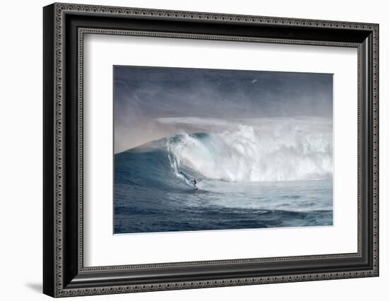 Hawaii. Maui. Lone Windsurfer on Monster Waves at Pe'Ahi Jaws, North Shore Maui-Janis Miglavs-Framed Photographic Print