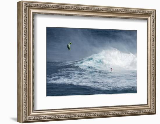 Hawaii, Maui. Niccolo Porcella Windsurfing Monster Waves at Pe'Ahi Jaws, North Shore Maui, Hawaii-Janis Miglavs-Framed Photographic Print